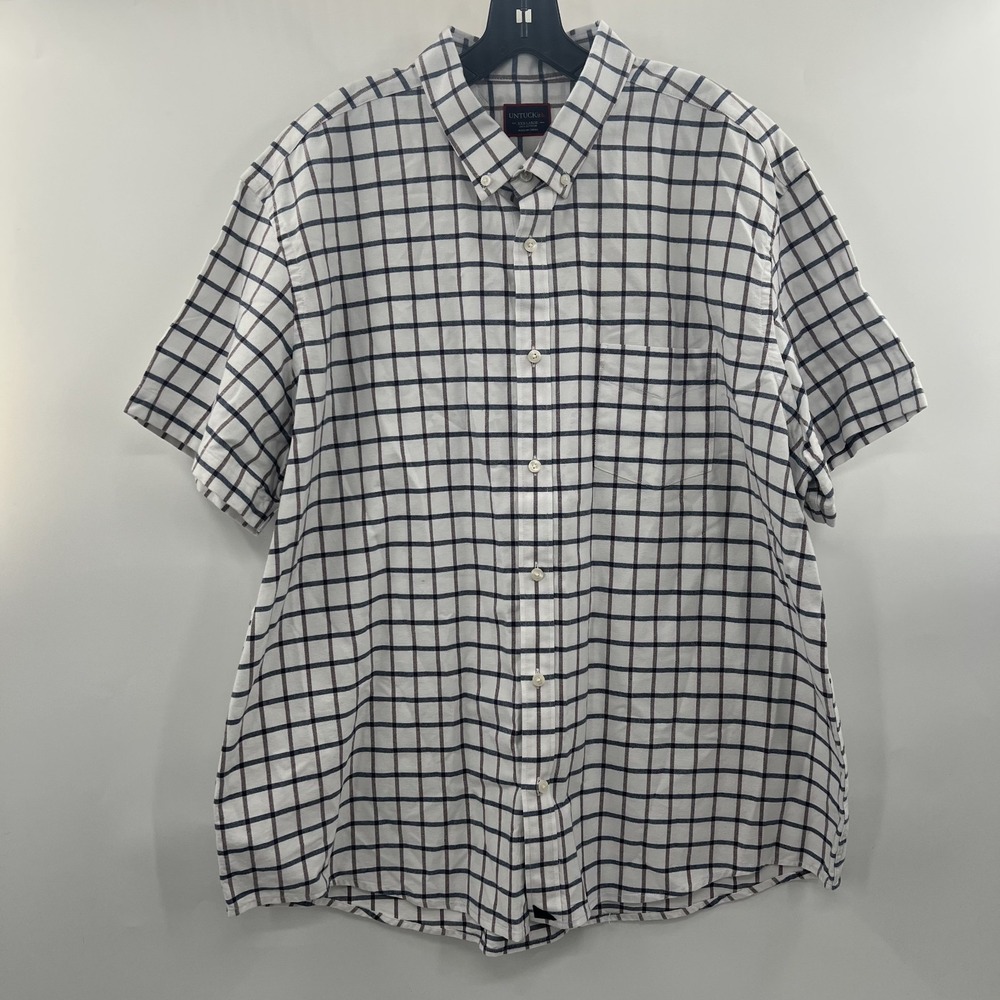 Untuckit Button Down Checkered Shirt Mens 3XL White Preppy Business Pocket SS - Picture 2 of 14